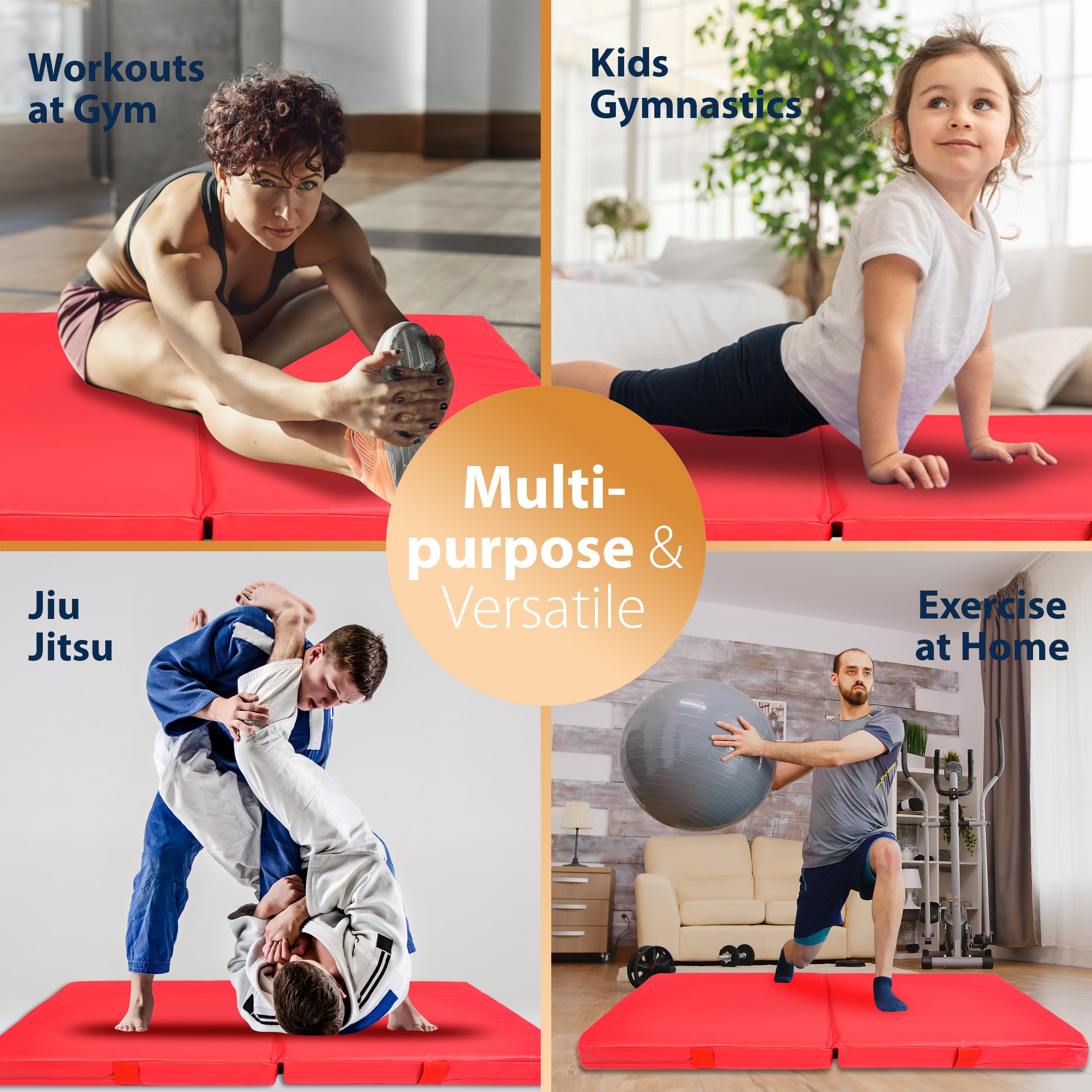 Foamma Gymnastics Mat for Kids & Adults, 4" Thick, 4 ft x 6 ft, Red – High-Density Landing Mat with Waterproof Cover, Ideal for Tumbling, Wrestling & Gymnastics Equipment for Indoor/Outdoor Use