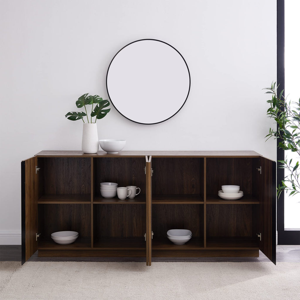 Walker Edison Liss Contemporary 4-Door Minimalist Sideboard 70 Inch Dark Walnut