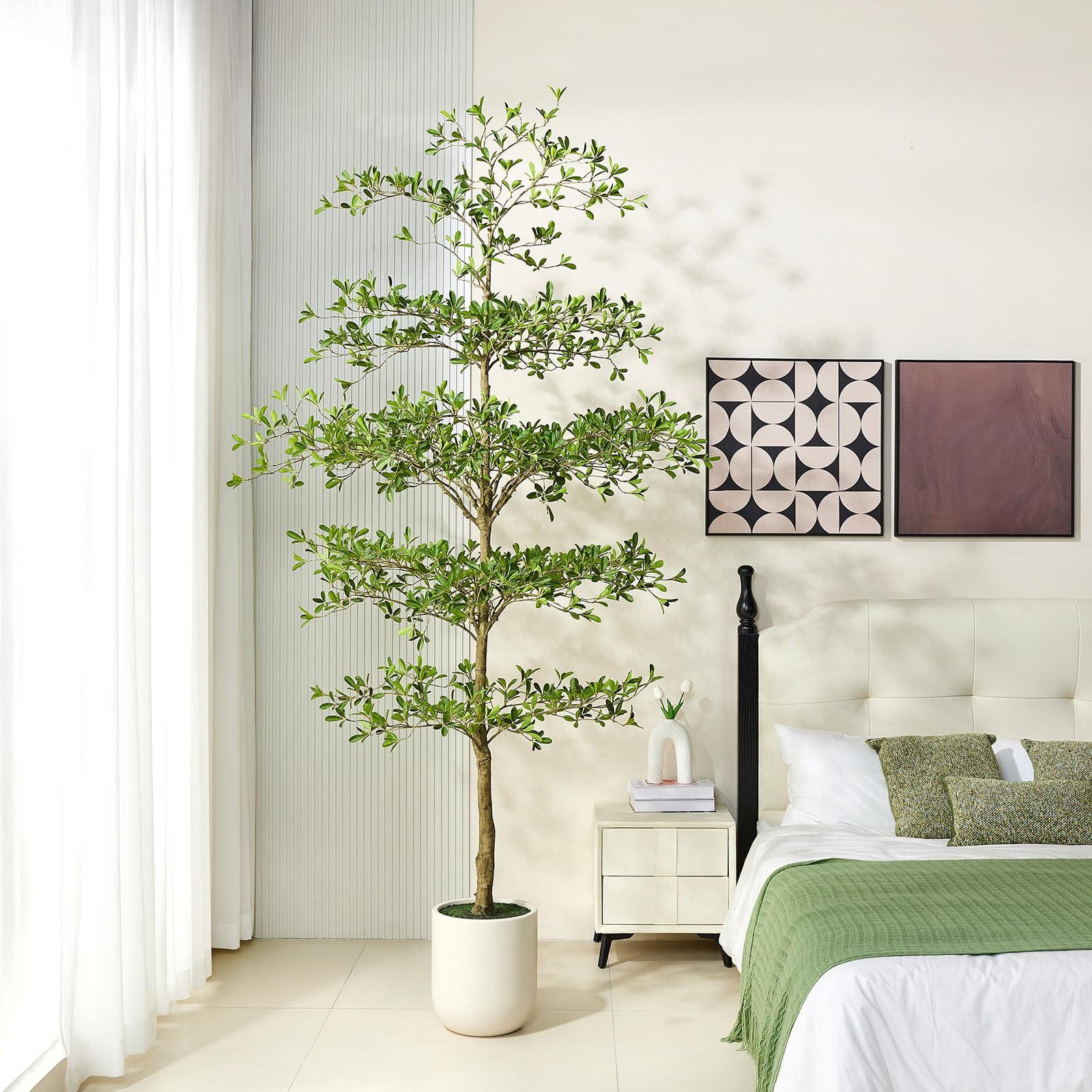 VeriNatural 9FT Artificial Black Olive Tree Indoor with White Planter – Tall Luxury Faux Olive Tree, Mediterranean Architectural Statement Decor for Living Room & Office,VN232