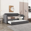 Ball & Cast Twin Size Daybed W/Trundle,Velvet Day Bed with Pop Up Trundle Bed W/USB Charging Ports,Upholstered Sofa Bed W/Back,No Box Spring Needed,for Bedroom,Guest Room,Dark Gray