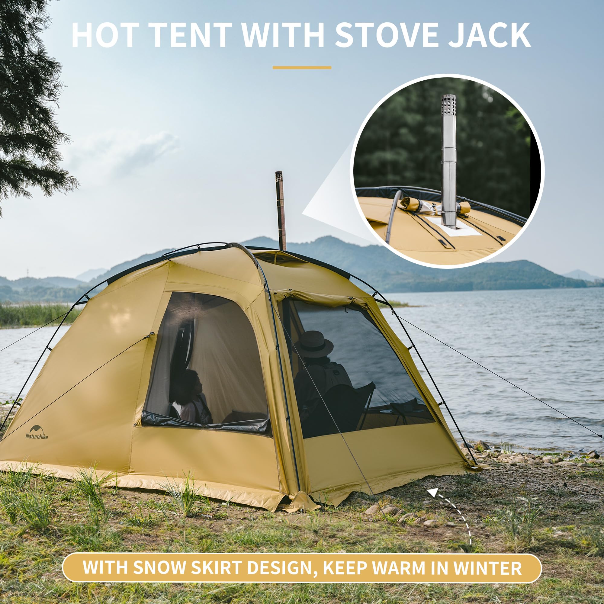 Naturehike Dune Hot Tent with Stove Jack,Double Layer 4 Season Tent,Waterproof 2-4 Person Tents for Camping