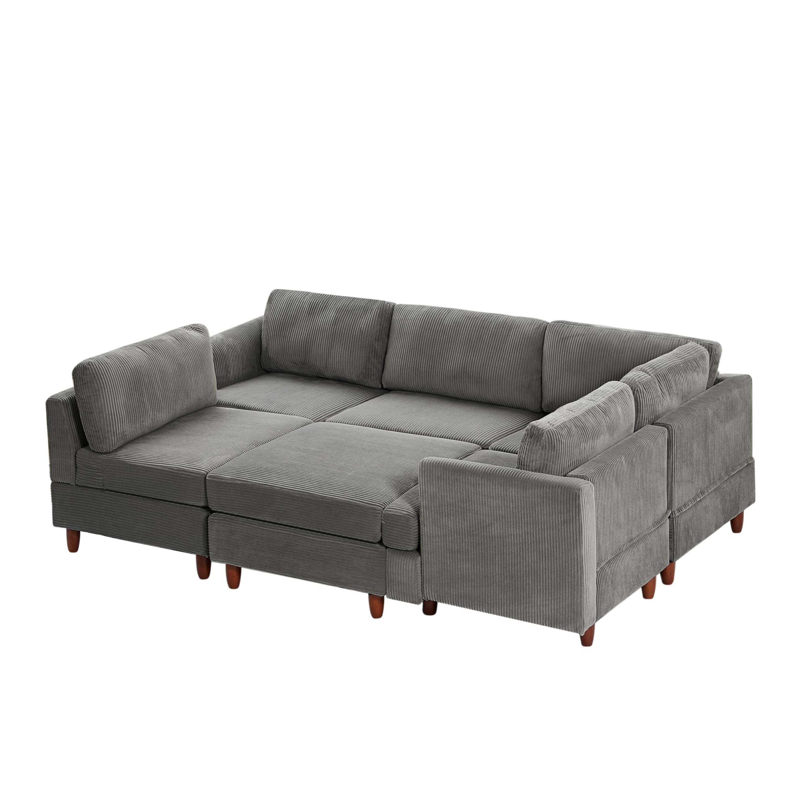 ERYE 95.6-Inch L-Shaped Symmetrical Sectional Sofa Oversized Modular Couch with Ottoman, U-Shaped Corduroy Corner Sofa Couch Convertible Sleeper Bed for Home Apartment
