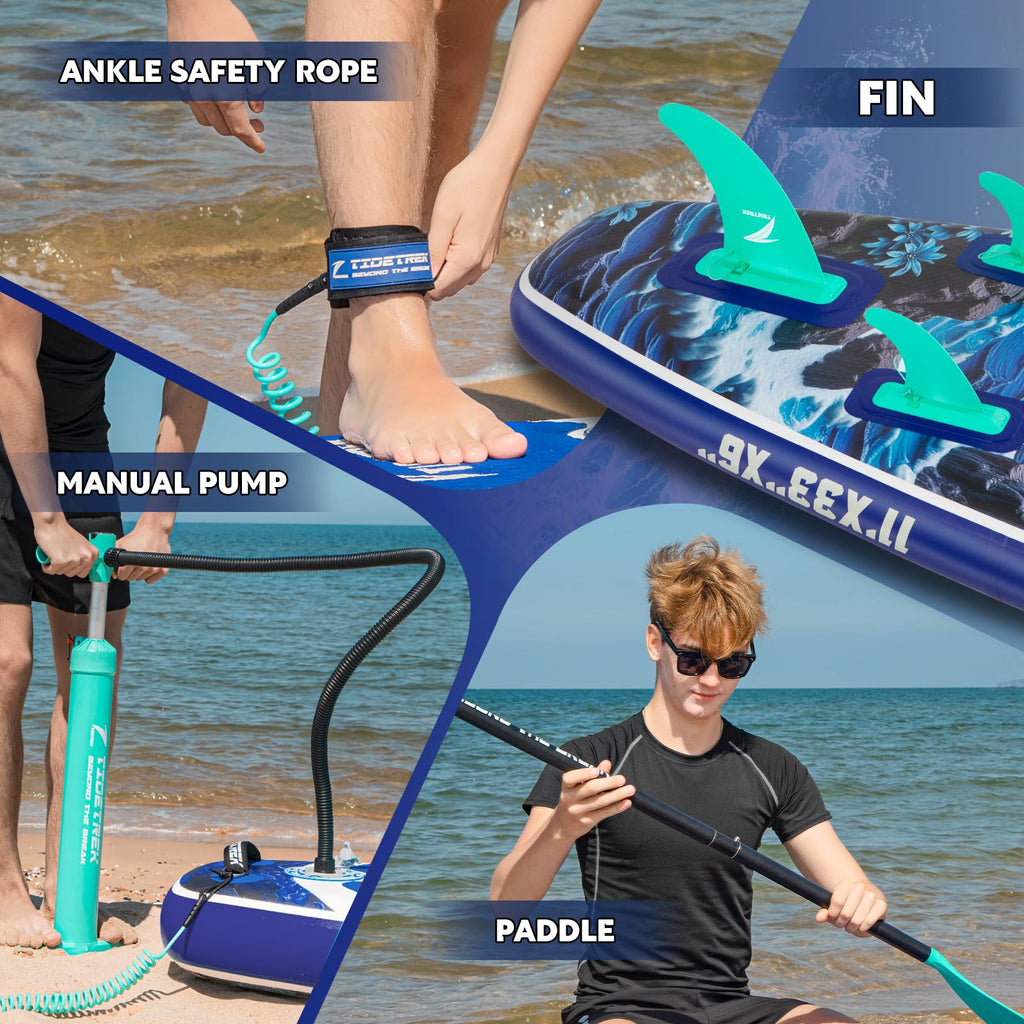 TIDETREK 11'/11'6" x 33"/34" x 6" Inflatable SUP Paddle Board – Extra-Wide, Stable Stand Up Paddle Board with Premium Full Accessory Set for Adults & Youth (Whale Dream, 11'x33 x6)