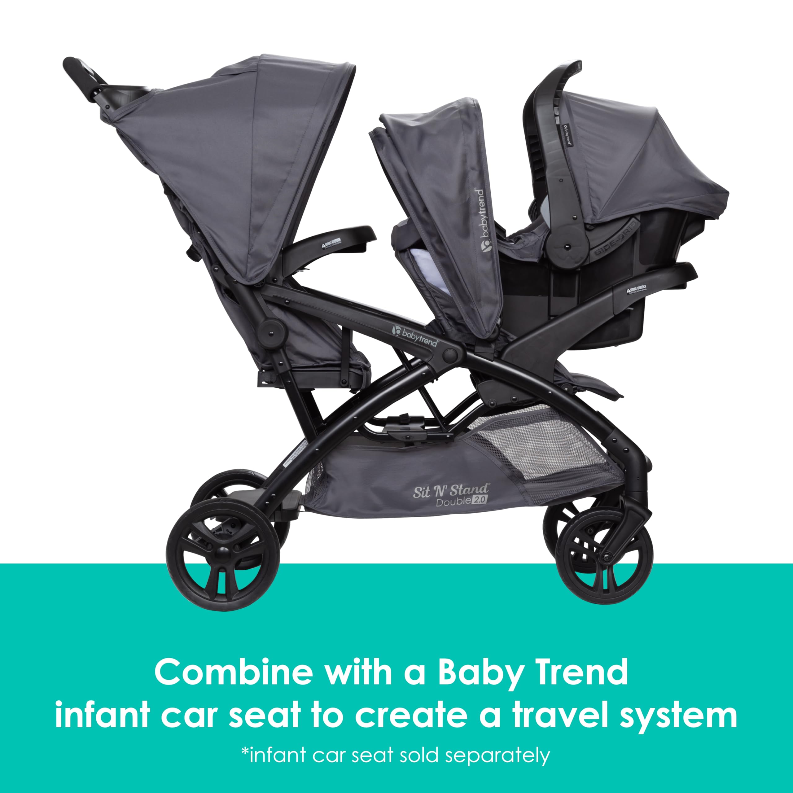 Baby Trend Sit N' Stand® Double 2.0 Stroller, Dash Grey