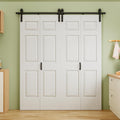 48" x 84" Pre-Assembled 6 Raised Panels Bifold Barn Door, Paintable White Primed Pre-Finished Bi Fold Barn Door and Hardware Kit Included, 56" Track Kit for 4 Closet Doors for Pantry Laundry Bathroom