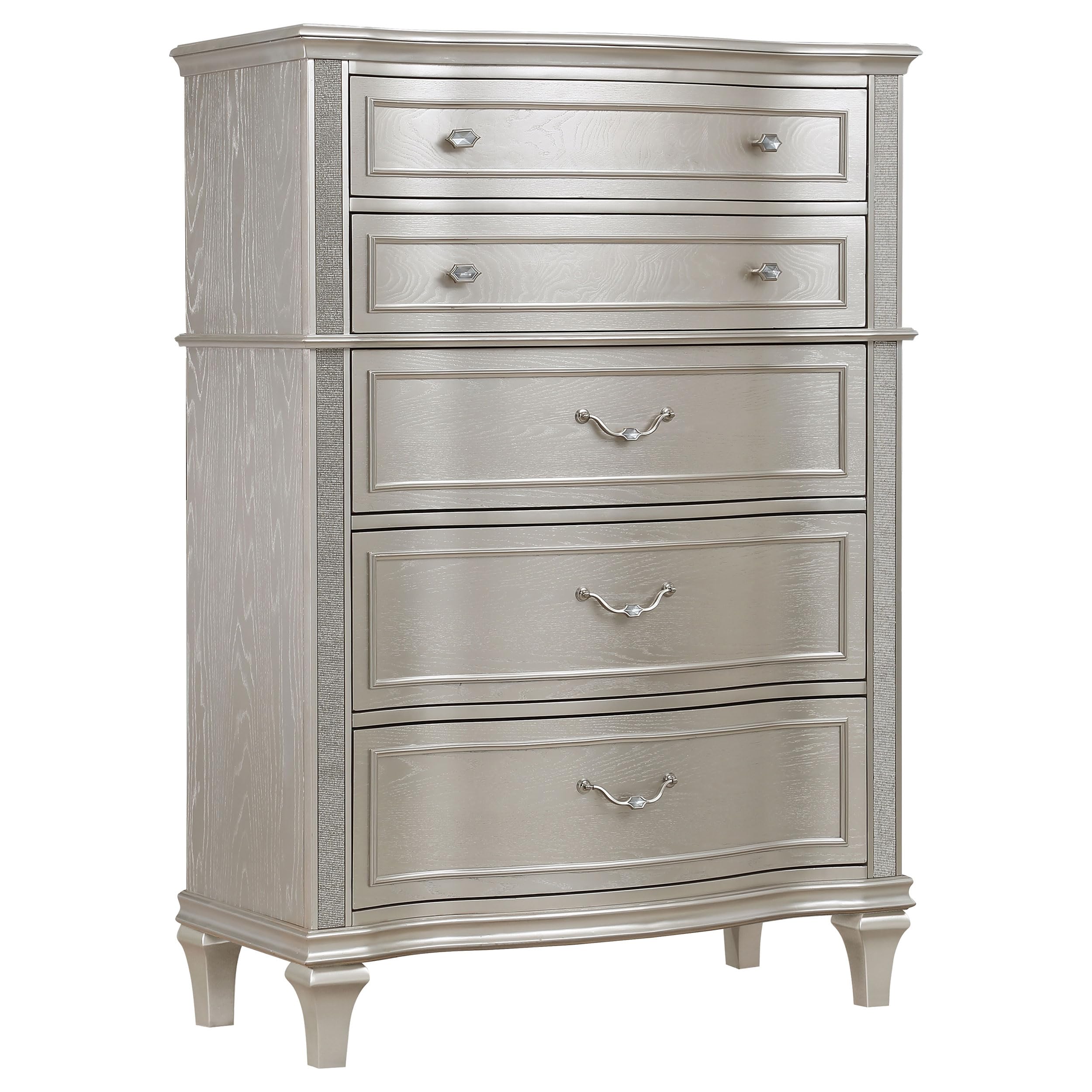 Coaster Home Furnishings - Evangeline - Wood - 6-Drawer Chest with Hexagonal-Shaped Knobs and Felt-Lined Drawer - Bedroom - Modern Classic - Silver Oak - 223395