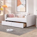 KTATK Twin Size Velvet Daybed with Two Drawers and Stripe Shaped Headboard Design,Upholstered Wooden Storage Bed Frame,w/Ergonomic Backrest,for Bedroom,Living Room,Beige