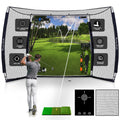 Golf Cage with Impact Screen, 10x8 Ft Golf Hitting Net w/Sound-Dampening Cloth, Practice Mat, Golf Simulator Enclosure, Indoor & Outdoor Driving Chipping Equipment for Home, Backyard & Garage