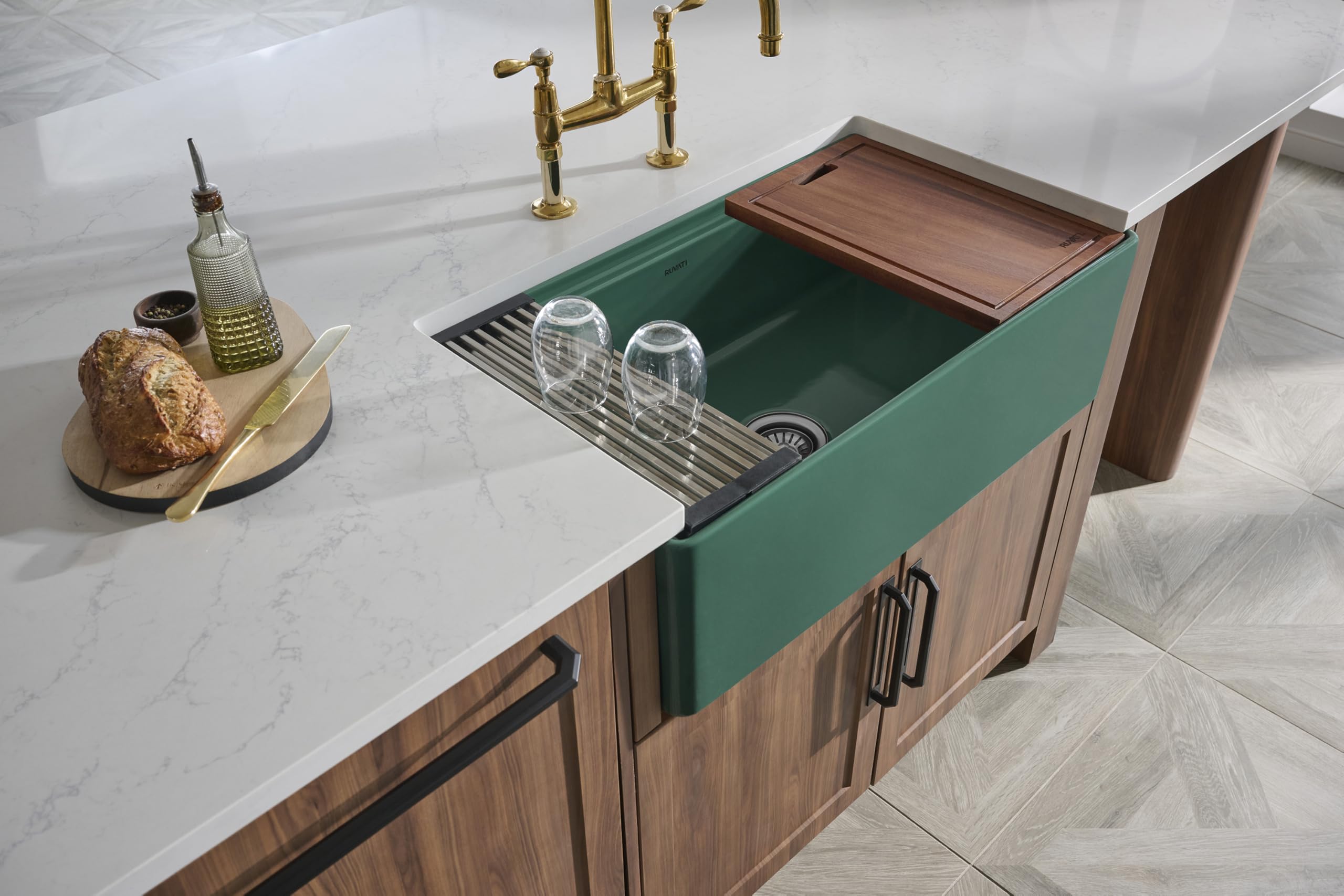 Ruvati 33 inch Fireclay Workstation Emerald Green Farmhouse Kitchen Sink Apron Front Single Bowl - RVL2387EG