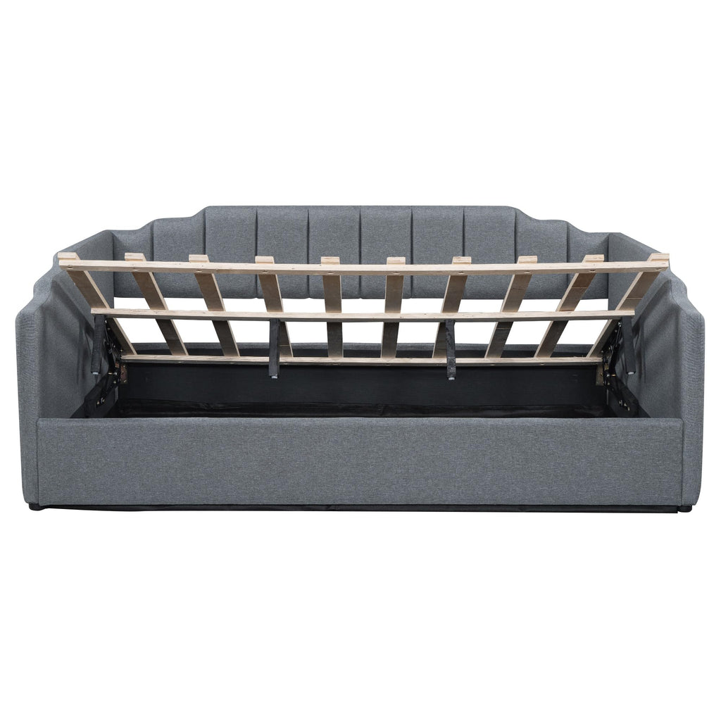 DNYN Full Size Upholstered Daybed for Bedroom,Guest Room,Lift Up Storage Bedframe w/Wood Slat Support,Space Saving Design, Gray
