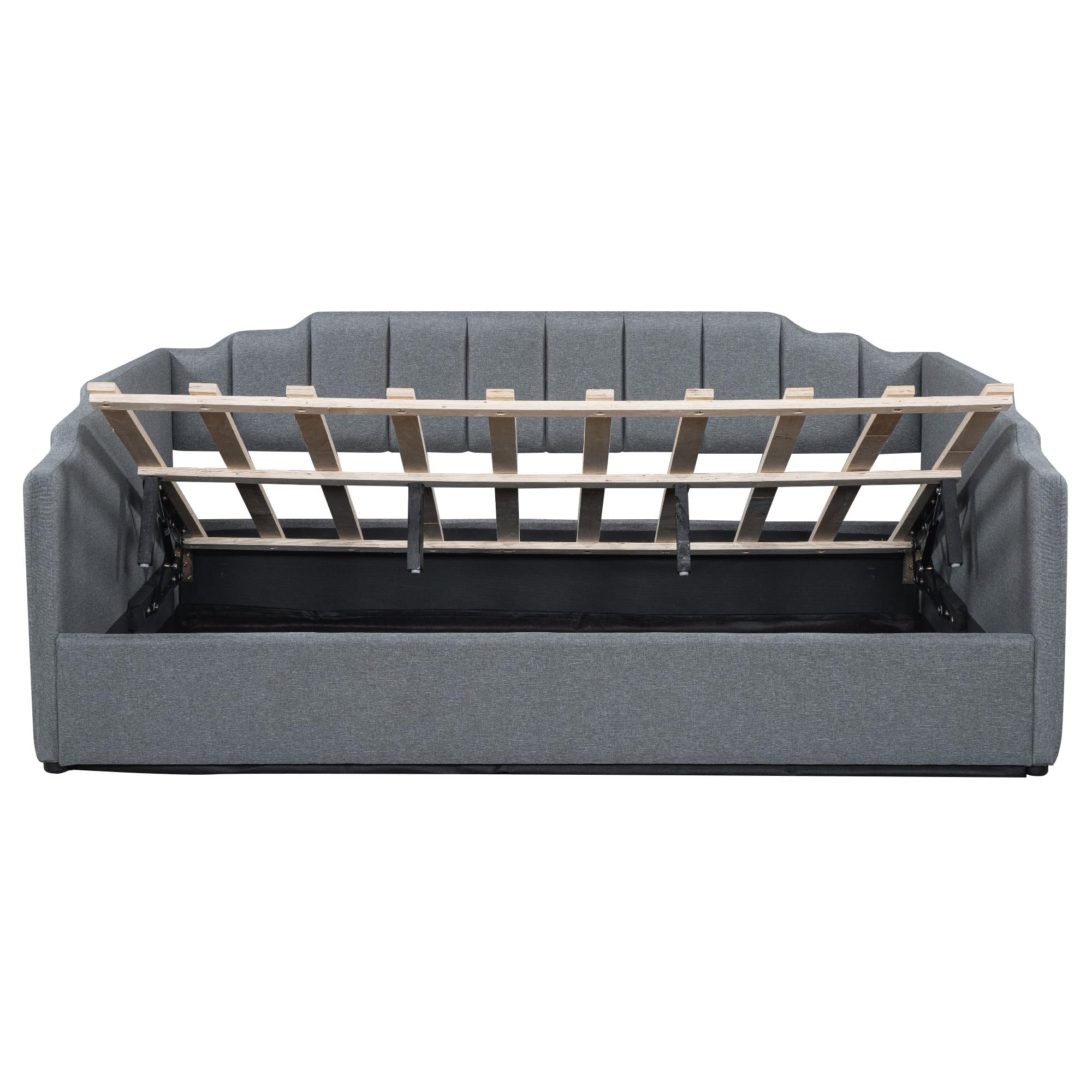 DNYN Full Size Upholstered Daybed for Bedroom,Guest Room,Lift Up Storage Bedframe w/Wood Slat Support,Space Saving Design, Gray