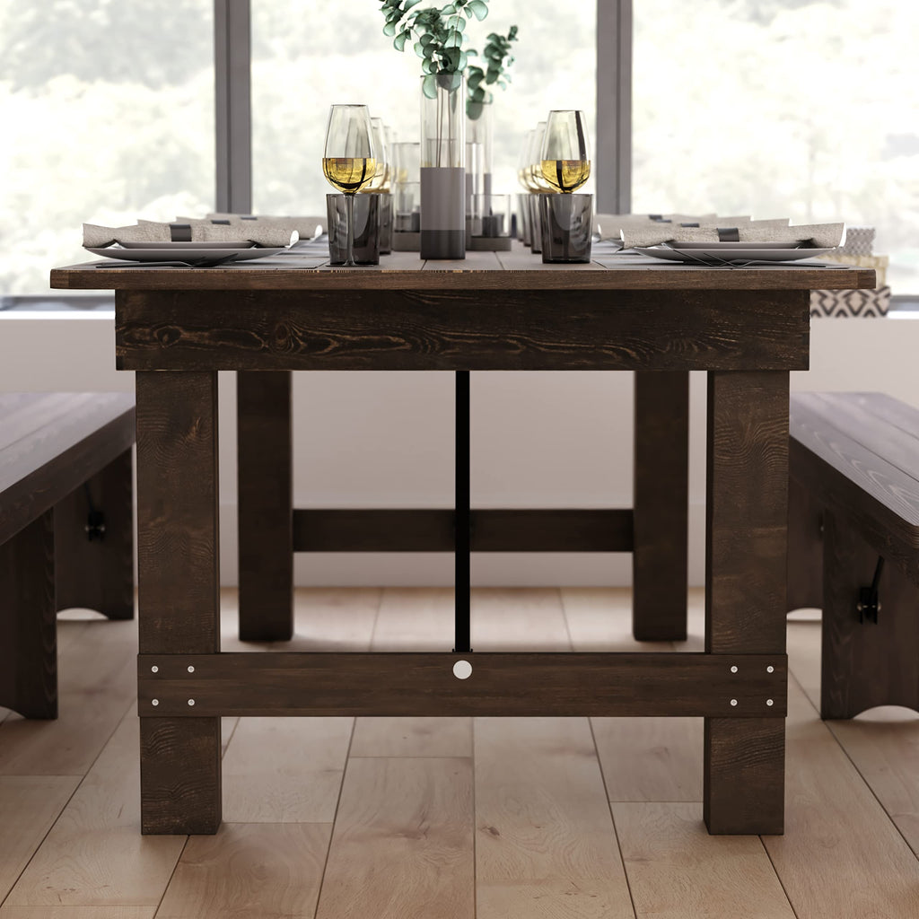 Taylor & Logan Ingles 8' x 40" Rectangular Antique Rustic Mahogany Solid Pine Folding Farm Table