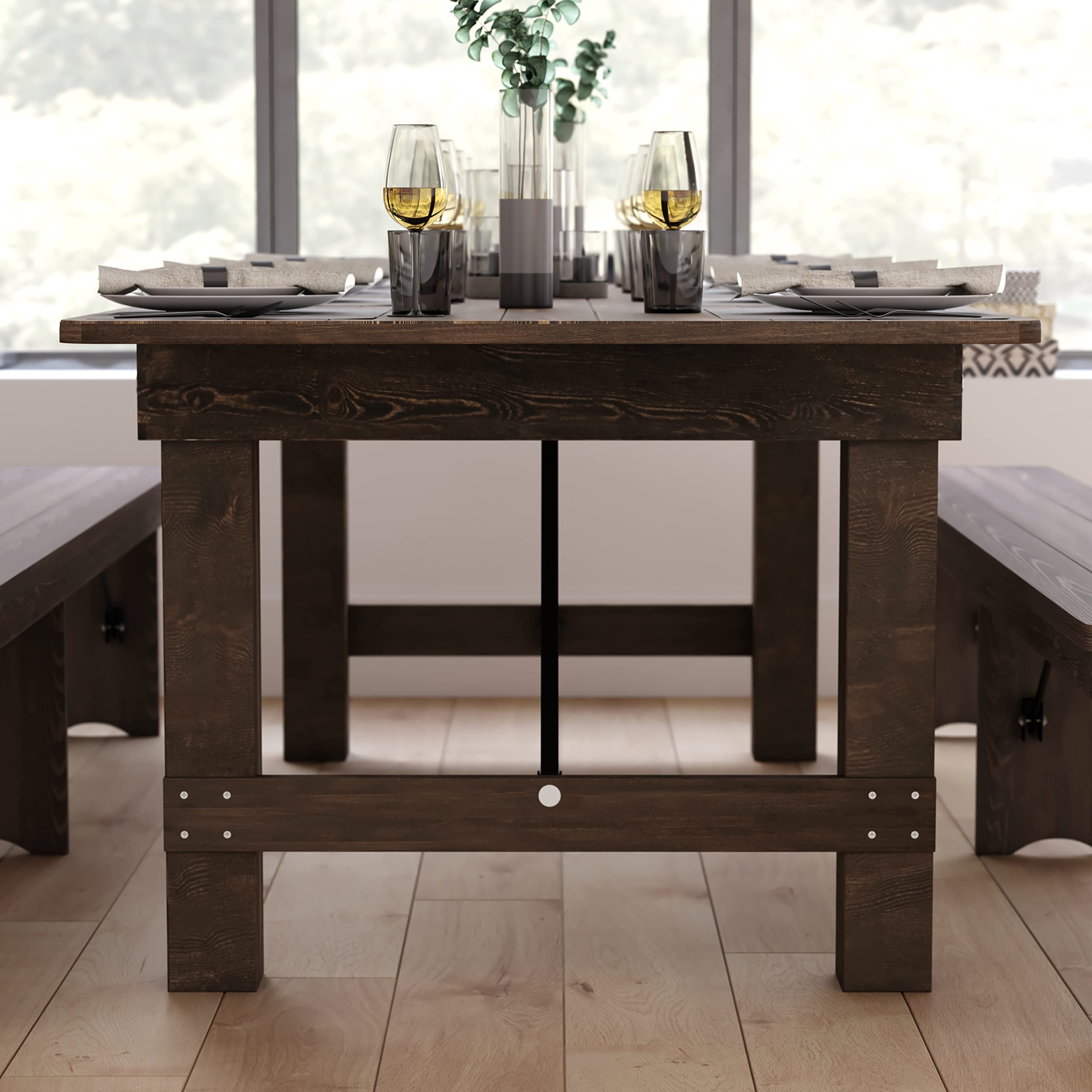 Taylor & Logan Ingles 8' x 40" Rectangular Antique Rustic Mahogany Solid Pine Folding Farm Table