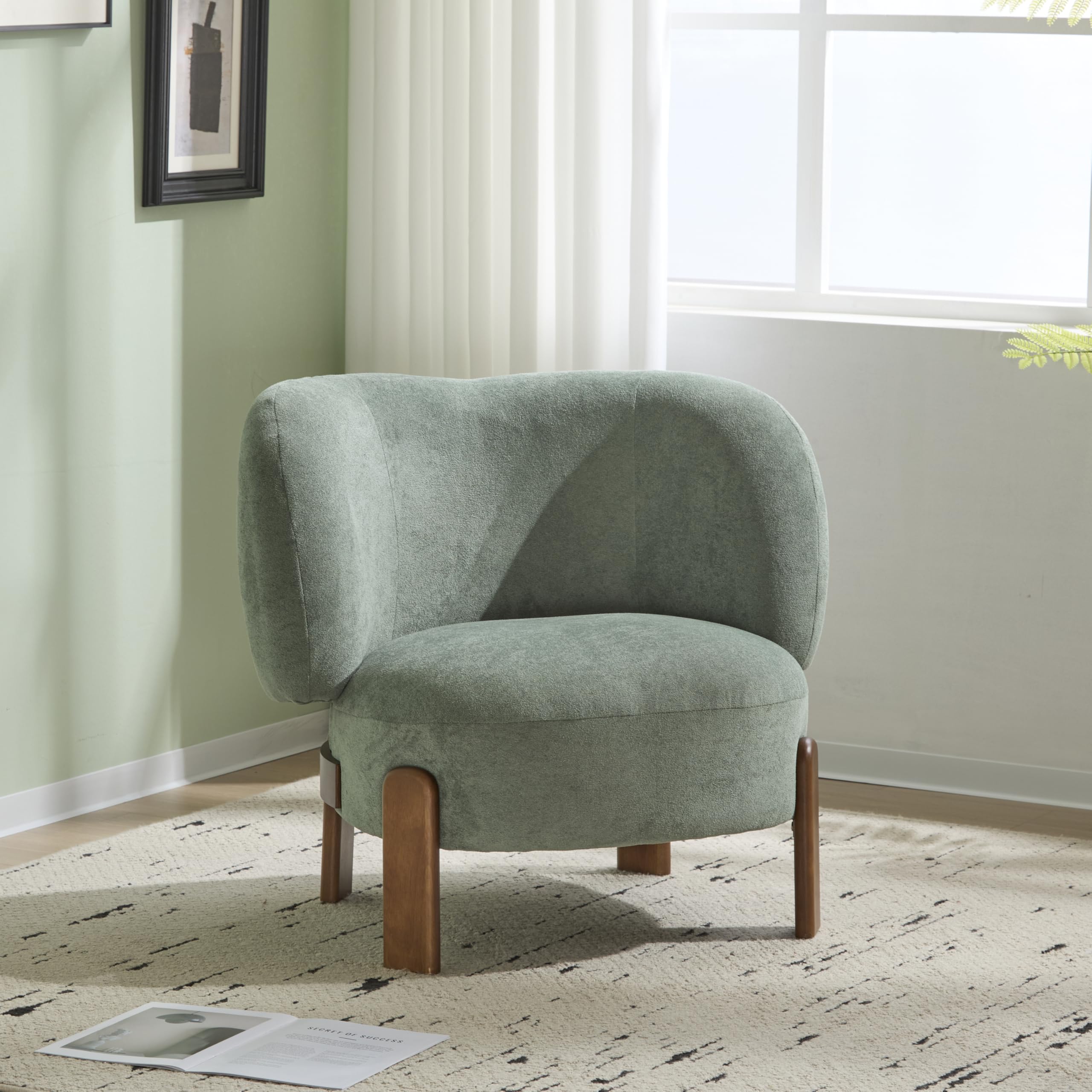 Christopher Knight Home Lily Solid Wood Wingback Accent Chair, Fabric Upholstered Club Chair, Curved Backrest Single Sofa, Comfy Reading Lounge Chair for Living Room, Soft Cushion Seating, Green