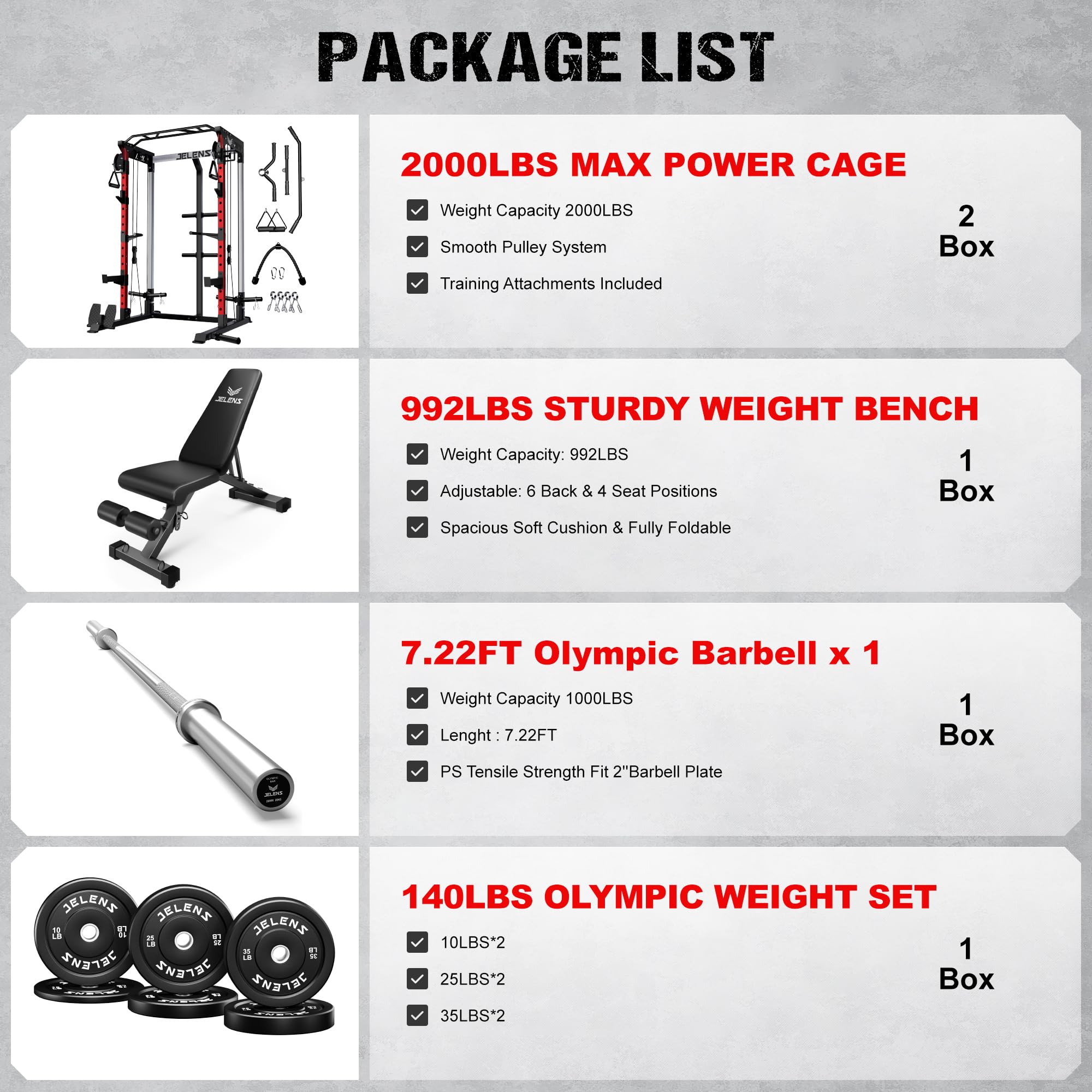 JELENS C21 Power Cage, 2000LBS Multi-Function Power Rack with Independent Dual Pulley System, All-in-One Squat Rack for Cable Crossover, Home Gym Workout Machine (Red,140LBS Black)