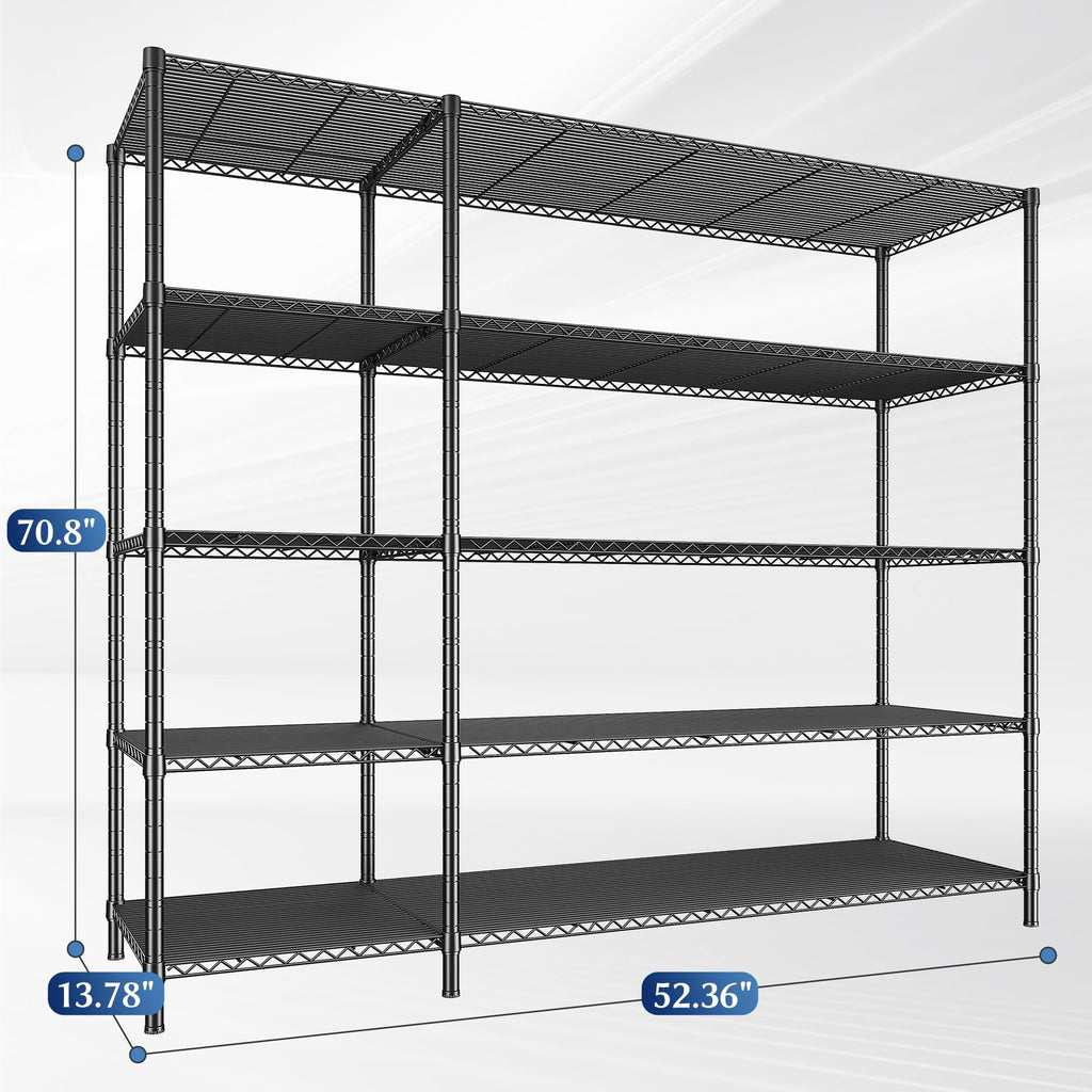Romorgniz 70.8H Wire Shelving Rack, 5Tier Metal Shelving Unit,1200LBS Heavy Duty Storage Shelves,Adjustable Pantry Shelves, Metal Shelf and Storage Rack,Industrial Shelving 52.36W x13.78Dx70.8H,2PCS