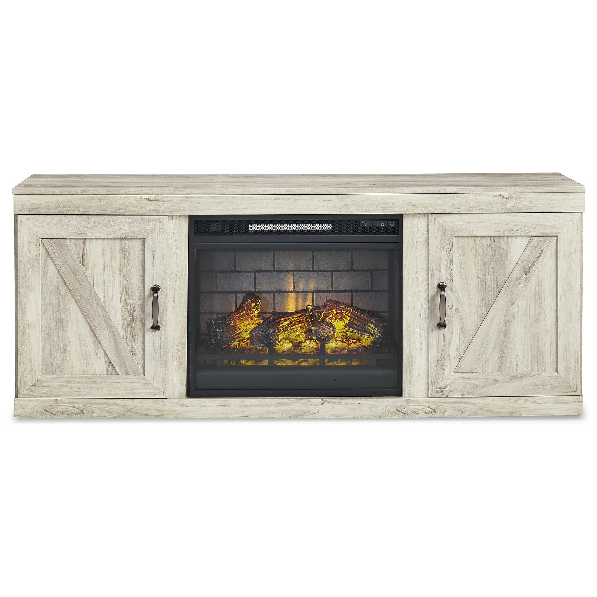 Signature Design by Ashley Bellaby Farmhouse 4-Piece Entertainment Center for TVs up to 69" with Electric Fireplace, Whitewash