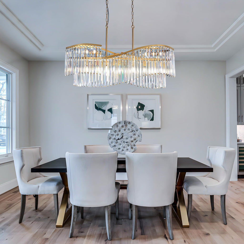 TOCHIC Modern Crystal Chandelier for Dining Room, 41 inch Gold Chandelier Light Fixture Ceiling Hanging Oval Arc Chandeliers Pendant Lighting for Kitchen Island Living Room Foyer Entryway
