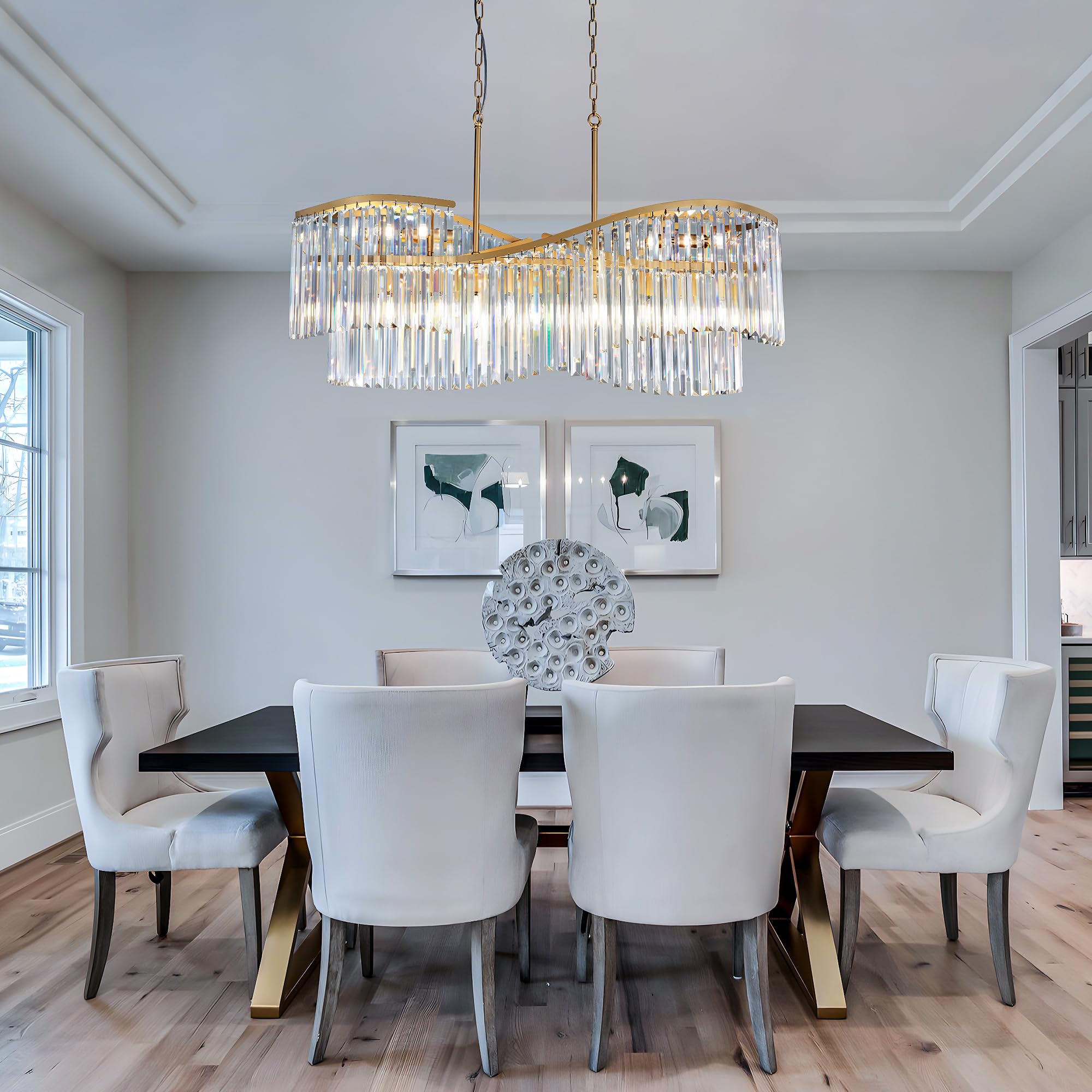 TOCHIC Modern Crystal Chandelier for Dining Room, 41 inch Gold Chandelier Light Fixture Ceiling Hanging Oval Arc Chandeliers Pendant Lighting for Kitchen Island Living Room Foyer Entryway