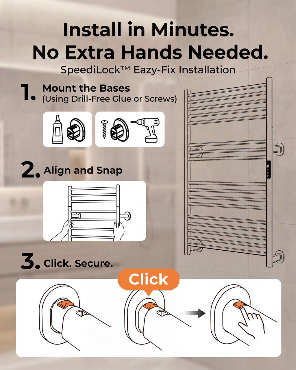 Caldayx High-Density Foldable Heated Towel Rack, Smart Dual-Zone App/Voice Control Towel Warmer Rack, GFCI Plug-in/Hardwired, Wall-Mount, Drill-Free Install, Brushed, CA3-900X550-Ultra-S