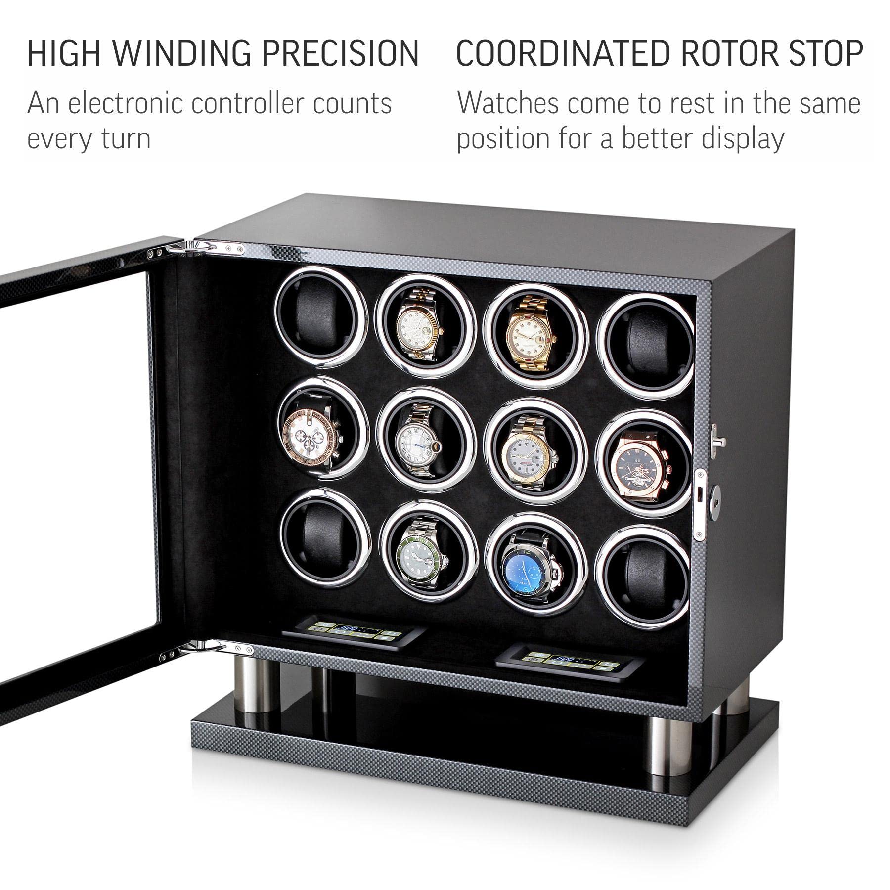 12 Watch Winder for Automatic Watches with LED Light and LCD Touchscreen Control (Burlwood + Beige)