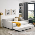 Favfurish Full Size Daybed with Twin Size Trundle, Upholstered Tufted Sofa Bed, with Nailhead Trim,with Button on Back,for Bedroom,Livingroom,Small Space,Beige (80.5''x55.5''x27.5'')
