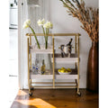 roomfitters Vorrik Gold and White Washed Serving Cart, Glamorous 3-Tier Hollywood Regency Rolling Trolley, 3 Adjustable White Washed Wood Trays