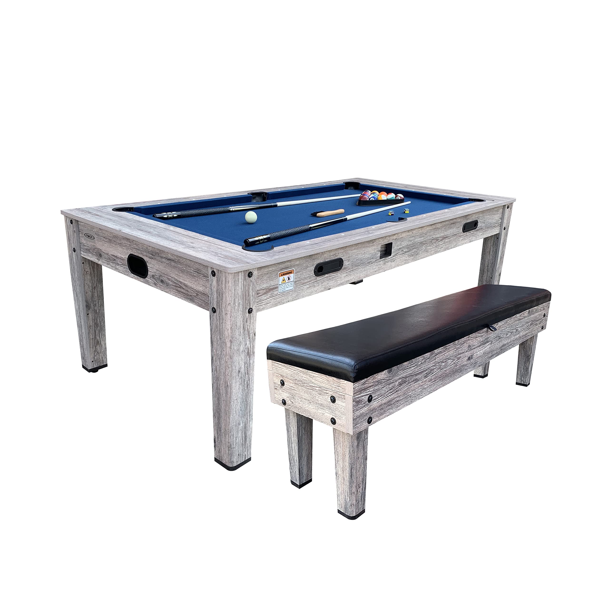 RACK Luxor 7.5-Foot 4-in-1 Multi-Game Swivel Billiard/Pool Table (Blue Felt with 1 Bench) – Pool Table, Table Tennis, Air Hockey & Dining Table – Portable Multi Game Table for Adults & Kids