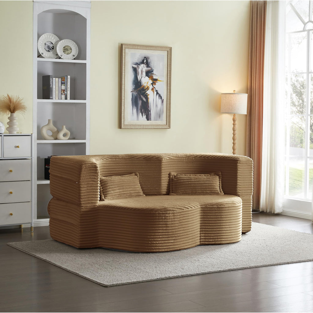 Ball & Cast 78" Convertible Sleeper Sofa Bed with Pillows, Corduroy Folding Mattress Couch Bed, Floor Futon Sofa Comfy Compressed Cloud Couch for Living Room,Camel