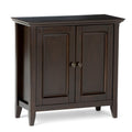 SIMPLIHOME Amherst 32-inch Wide Solid Wood Transitional-Style Low Storage Cabinet in Hickory Brown for Living Room, Entryway, or Dining Area with Adjustable Shelves