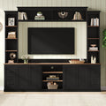 Merax 4-in-1 Wall Unit Entertainment Center with Bookshelf for TVs Up to 70", Farmhouse Large TV Stand with Walnut Adjustable Shelves, Elegant Retro Media Console with Drawers for Living Room, Black