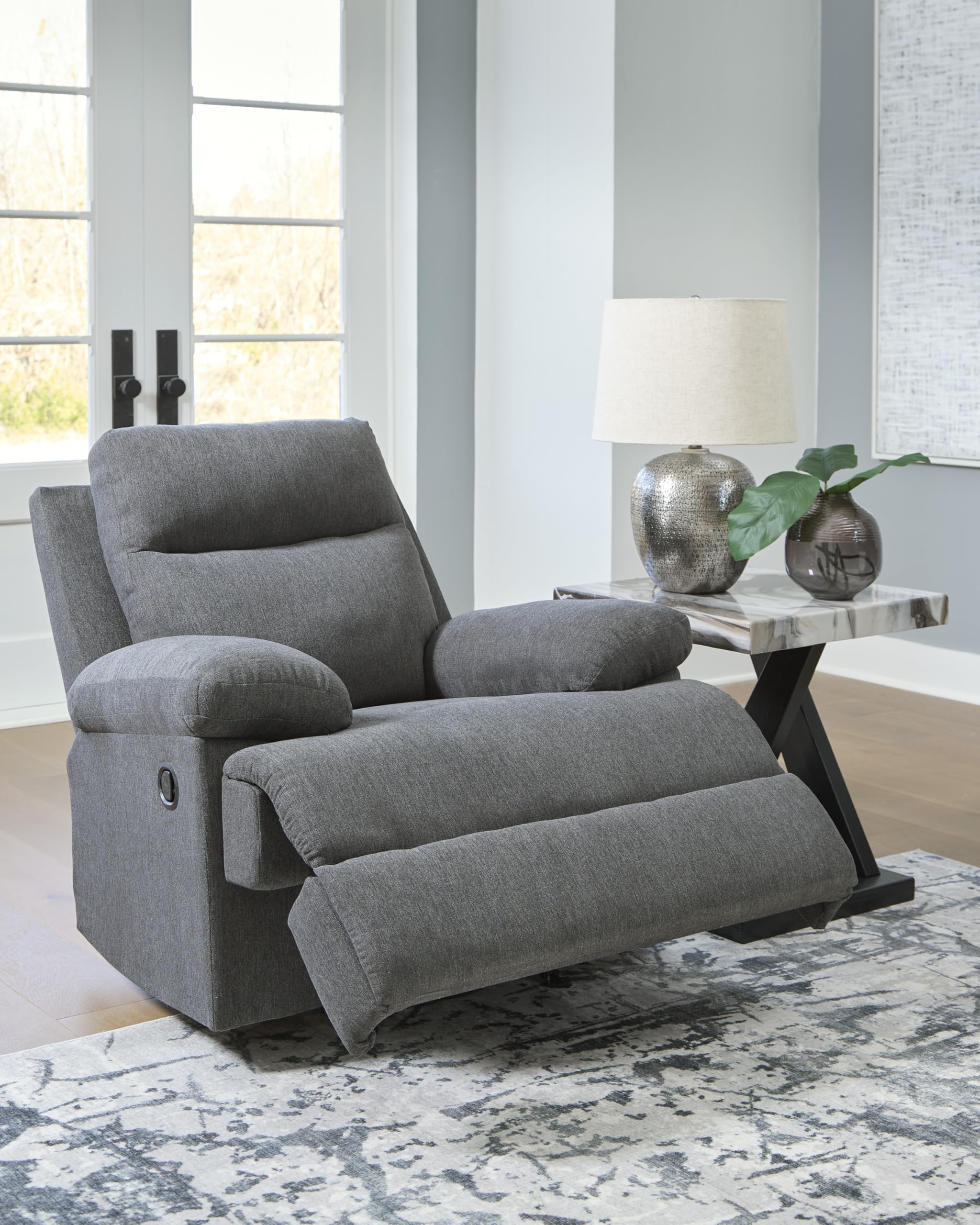 Signature Design by Ashley Yarrow Lane Classic Chenille Manual Pull Tab Reclining Loveseat, Gray