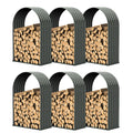 A ANLEOLIFE 6-Set Galvanized Steel Firewood Storage Rack with Weatherproof Corrugated Roof, Heavy Duty Outdoor Log Holder for Patio Porch Fire Pit, Arch Gray