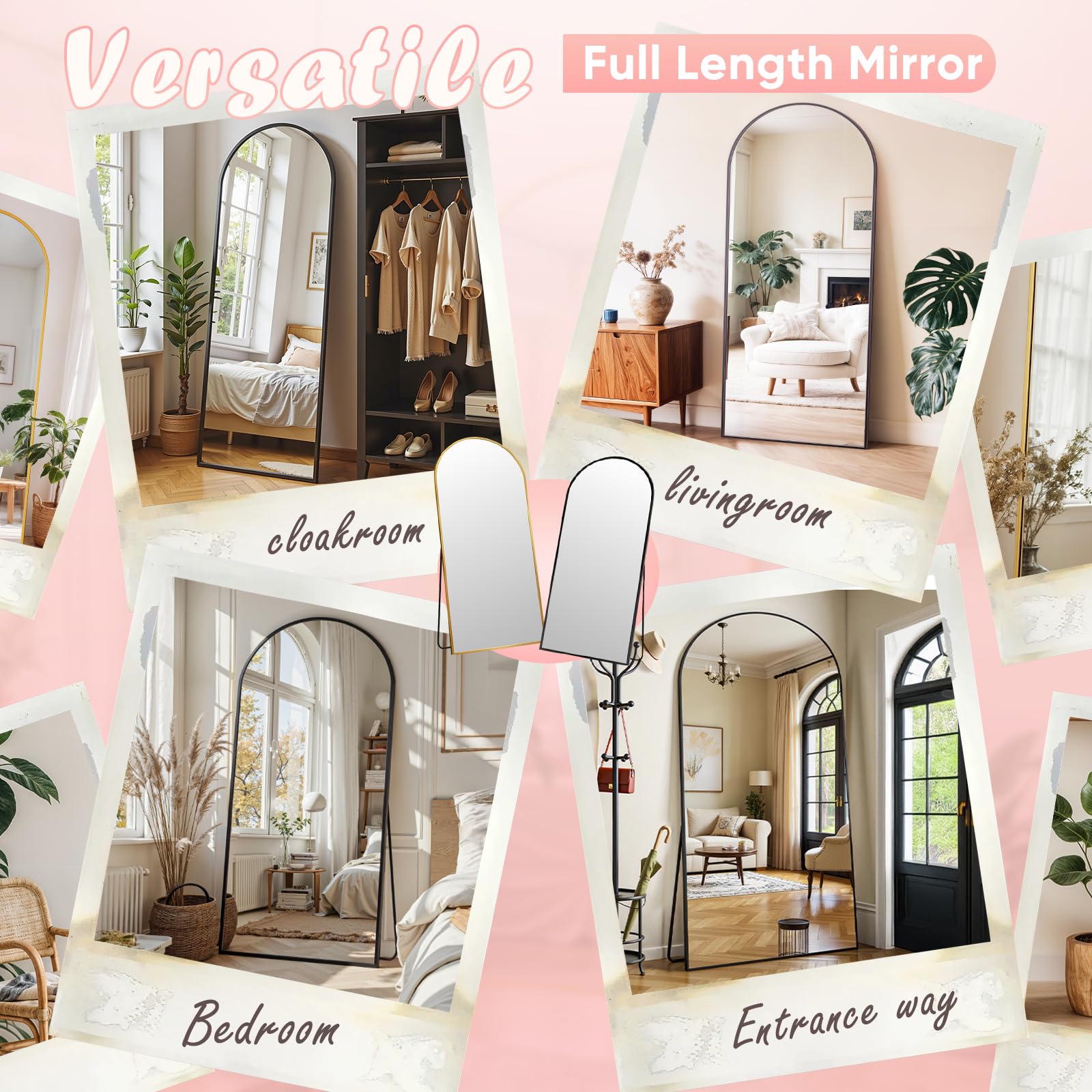 Novlux Full Length Mirror, 81" x 41" Arched Full Body Mirror Large Standing Floor Mirrors, Mirrors for Bedroom, Bathroom, Living Room Standing or Wall Leaning, Black
