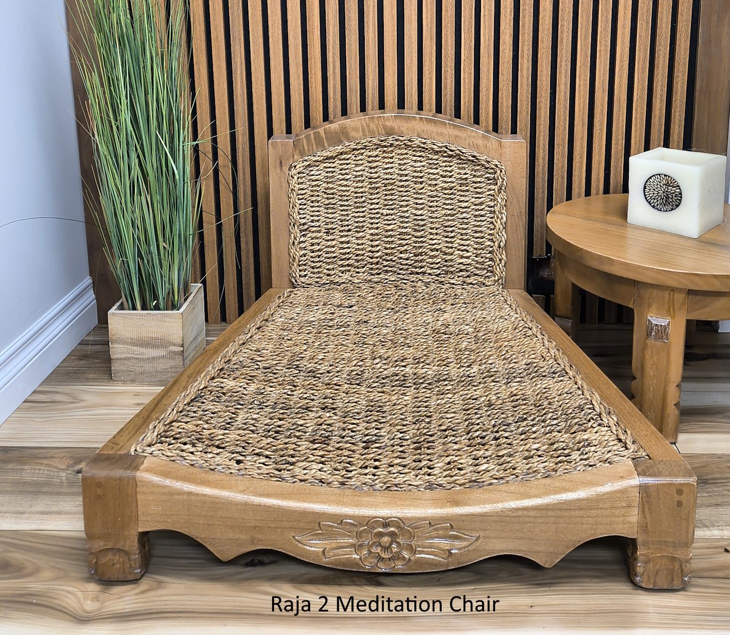 Harmony In Design Handcrafted Wooden Meditation Chair with Woven Seagrass Seat, 30 x 28 x 18 inches (Harvest Gold)