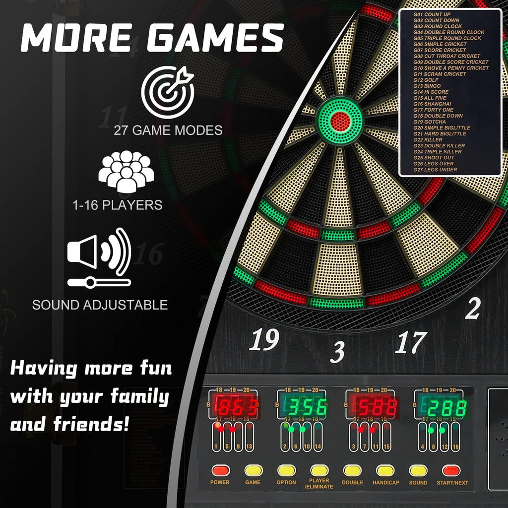 Electronic Dart Board, Wooden Box Dartboard with 12 Soft Tip Dart, 18 Inch LED Digital Dart Boards, Multiplayer/Multiple Ways to Play, Darts Competition