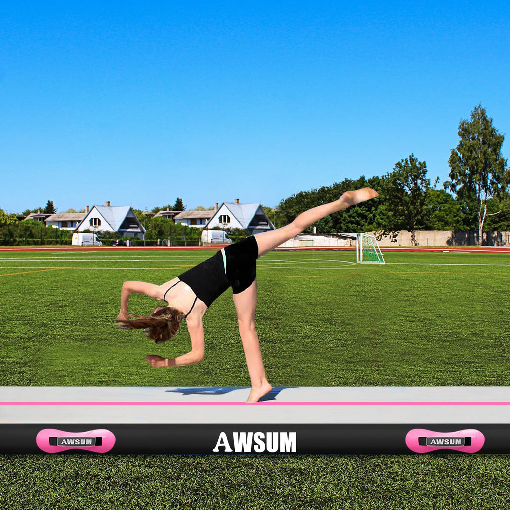 AWSUM 13ft Gymnastics Mat with Air Roller Tumbling Barrel Back Somersault Backbend Trainer for Inflatable Gymnastics Springboard Back Handspring Equipment, with Electric Pump
