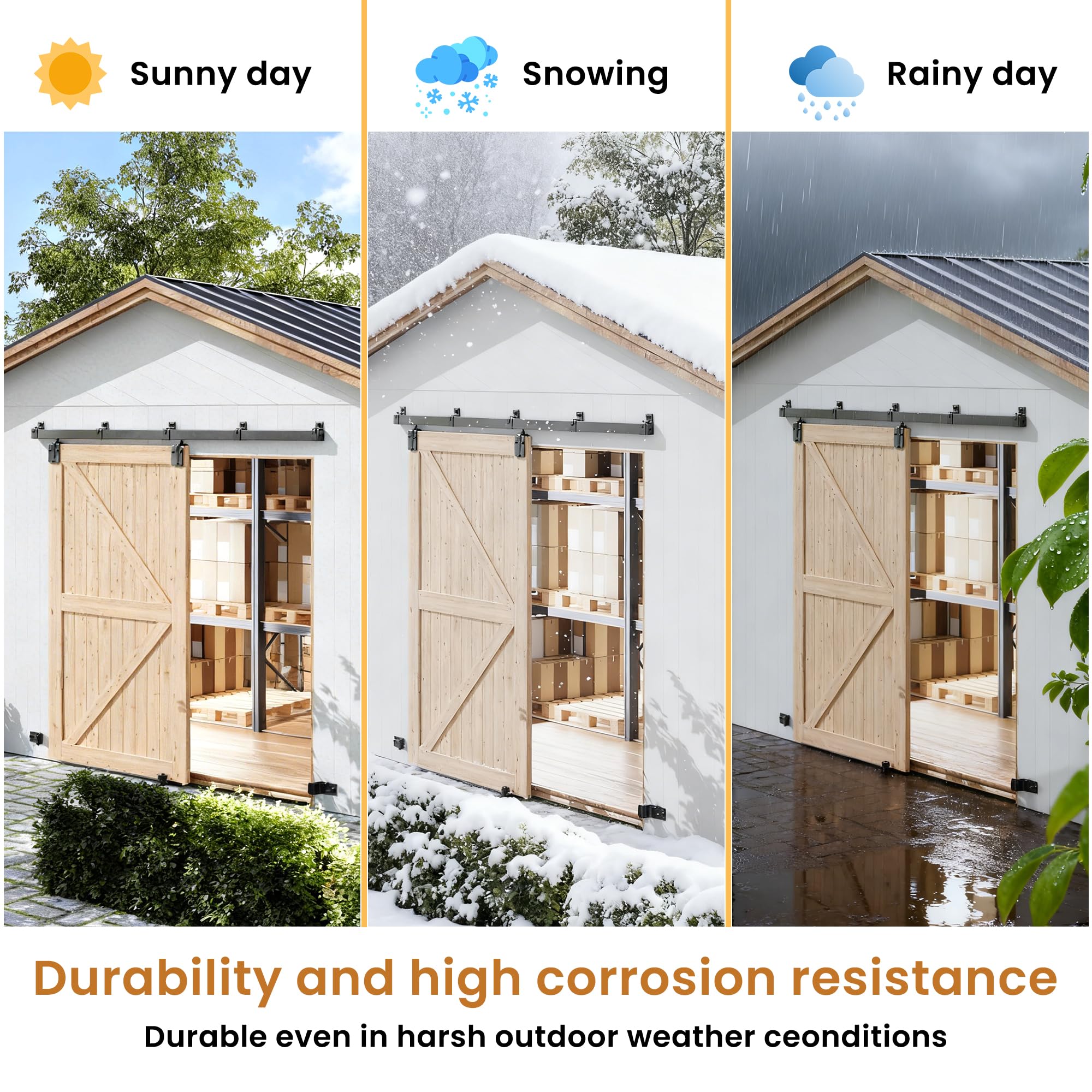 SmartStandard 20FT Exterior Sliding Barn Door Hardware Kit, Box Rail Barn Door Track Kit for Outdoor Use, 450lb Capacity Heavy Duty Wall Mount Kit, Fix Double 60" Door