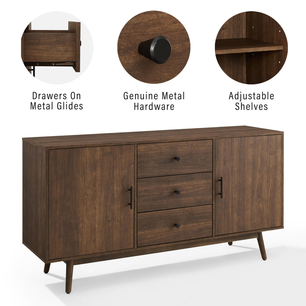 Crosley Furniture Lucas Mid Century Sideboard Buffet Cabinet with Storage, Brown