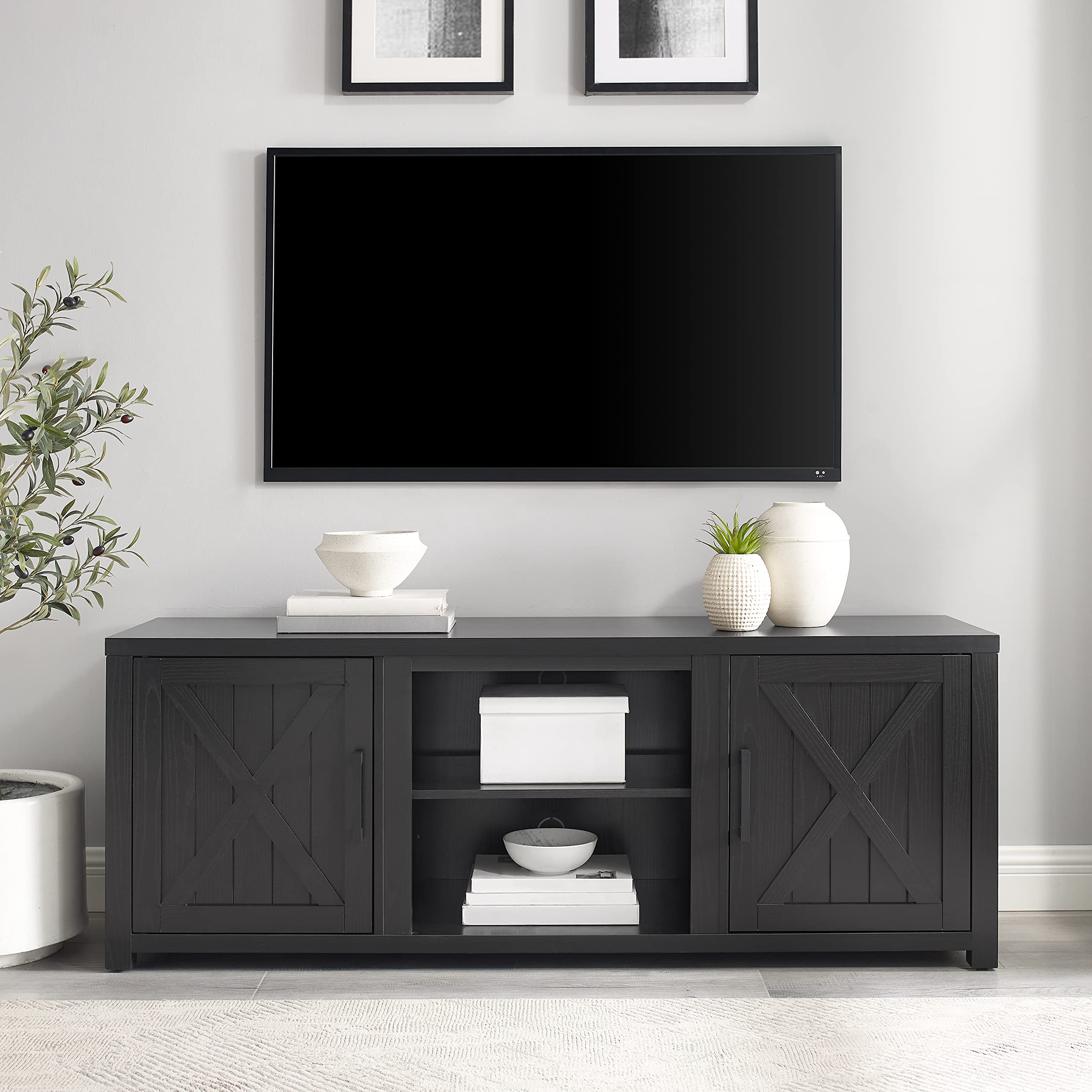 Crosley Furniture Gordon Low Profile TV Stand for 65+ inch TVs, Entertainment Center with Storage Shelves, Black