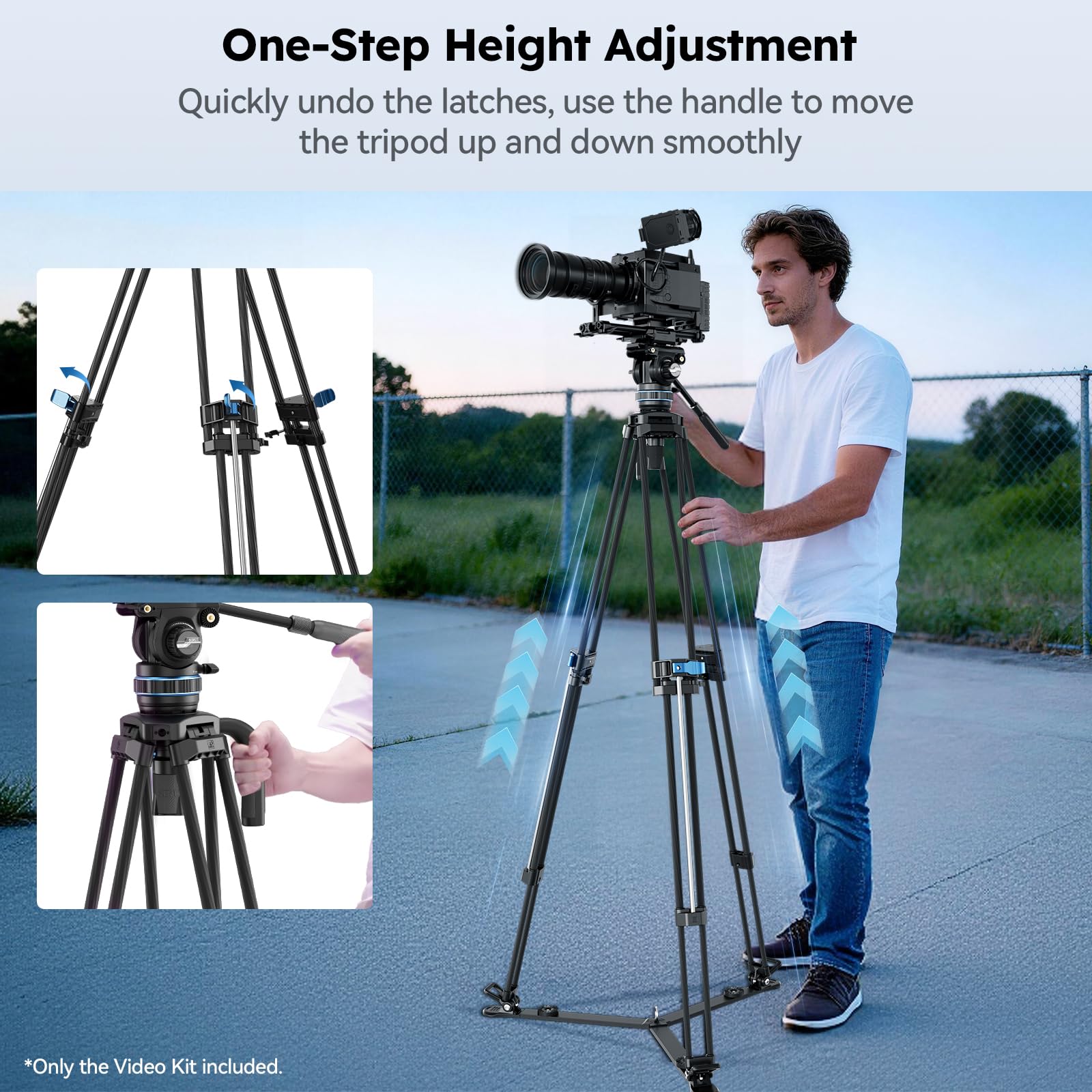 SIRUI Professional Video Tripod, Carbon Fiber Fluid Head, 5kg/11lbs, Stepless +90°/-70° Tilt & 360° Pan, One-Step Height Adjustment, QR Plate for DJI RS Series, Max 70.9in for DSLR Camcorder(SQ75+S5X)