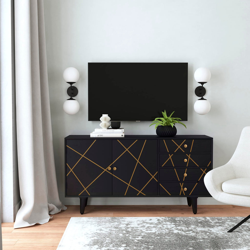 Powell Tate Mango Wood Console with Modern Gold Accents