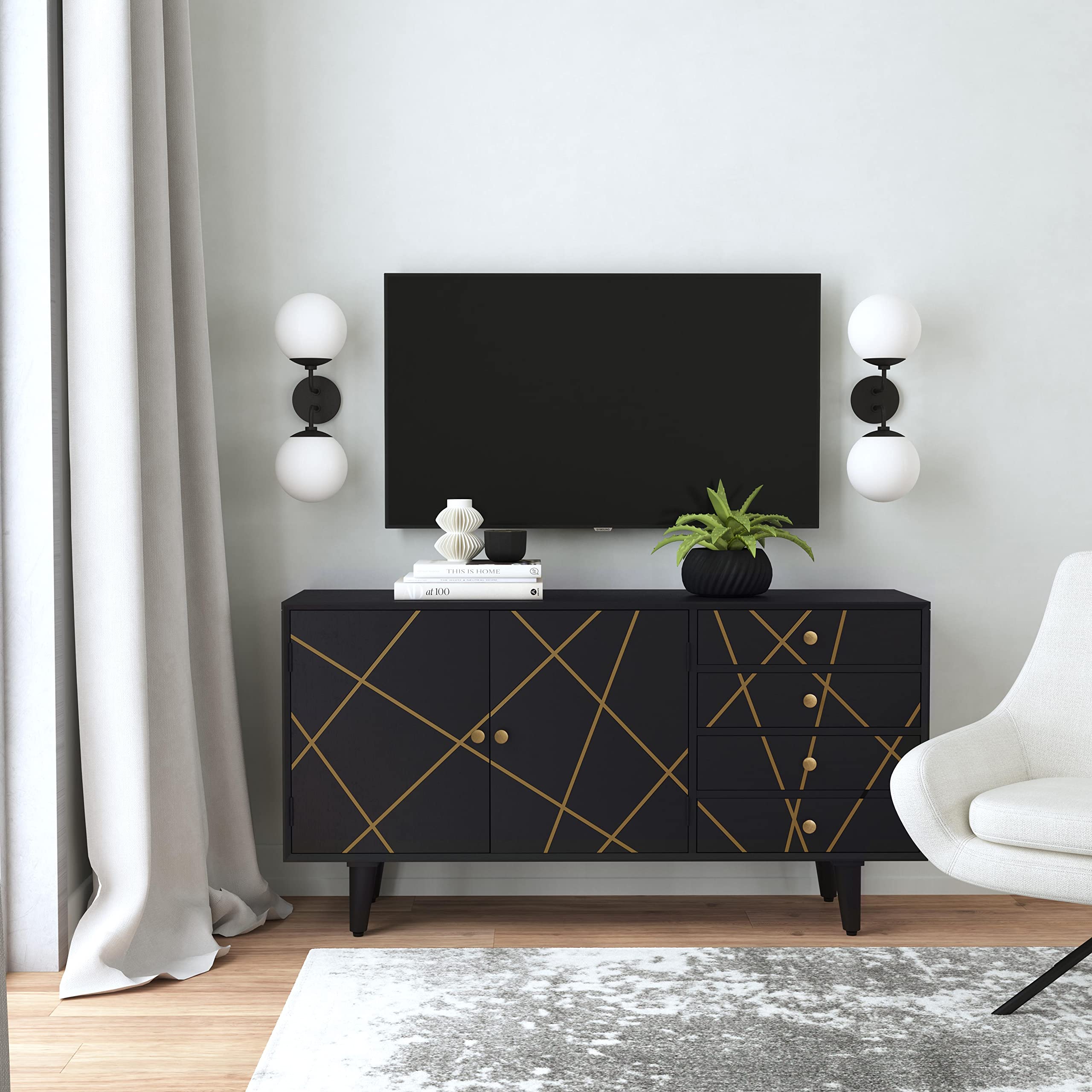 Powell Tate Mango Wood Console with Modern Gold Accents