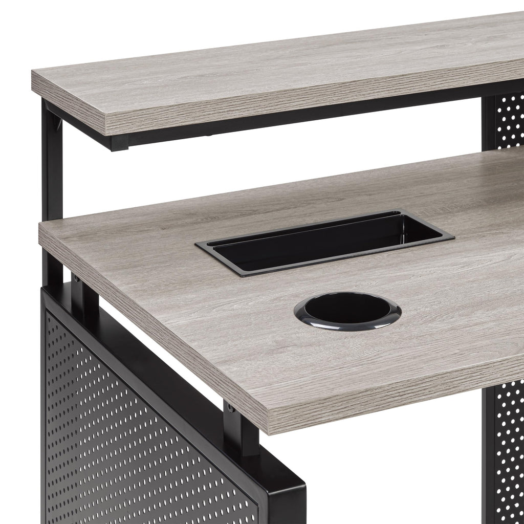 OSP Home Furnishings Ace Contemporary Modern Home Office Desk with Shelf, Rectangular with Grey Taupe Finish