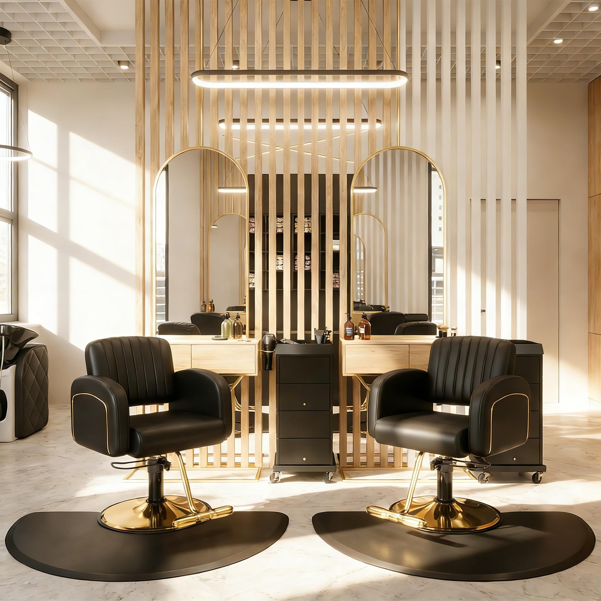 Baasha Professional Black & Gold Salon Chair, Luxury Hydraulic Styling Chair with Soft PU Leather, High-Density Foam Cushion, 360° Swivel, Stainless Steel Frame, Ergonomic Design, 330 lbs Capacity