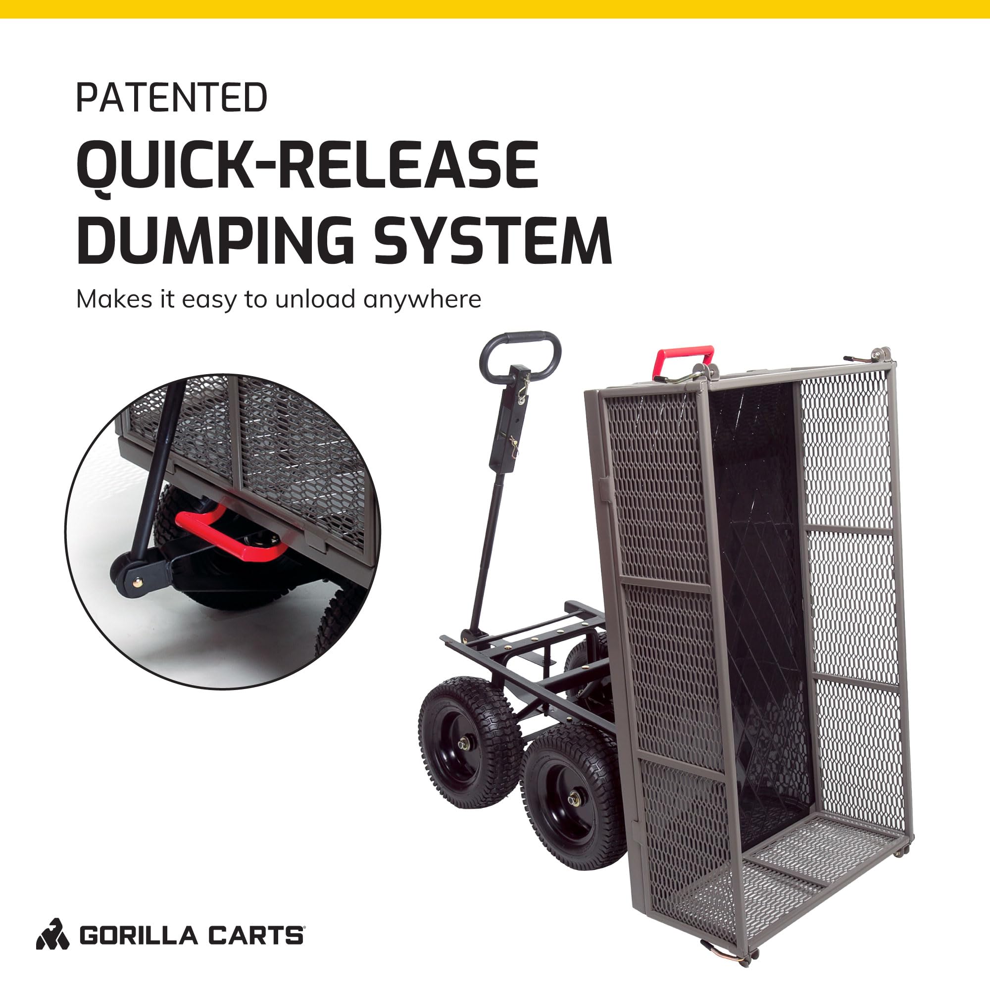Gorilla Carts Steel Dump Cart, 5 Cu Ft Bed, 1200 lb Load Capacity, Gray – Towable Heavy-Duty Outdoor Utility Wagon with Removable Side Panels for Yard, Lawn, Garden or Landscaping
