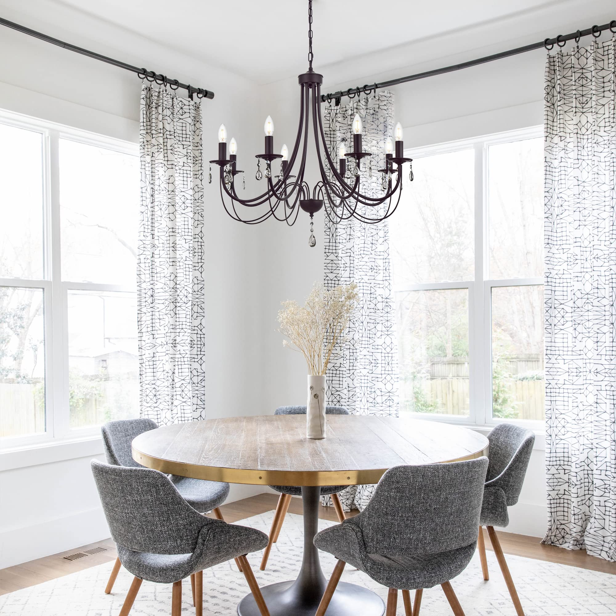 Lucidce Farmhouse Chandeliers 8 Lights Oil Rubbed Bronze Pendant Lighting Dining Room Light Fixtures Modern Crystal Ceiling Light Fixtures