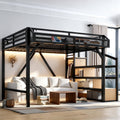 Bellemave Queen Size Loft Bed with Stairs and Wardrobe,Heavy Duty Metal Loft Bed Frame with Shelves,LED Lights and Charging Station for for Kids,Teens,Adults,Natural Wood