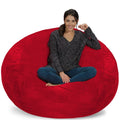 Chill Sack Bean Bag Chair: Giant 5' Memory Foam Furniture Bean Bag - Big Sofa with Soft Micro Fiber Cover - Red Furry