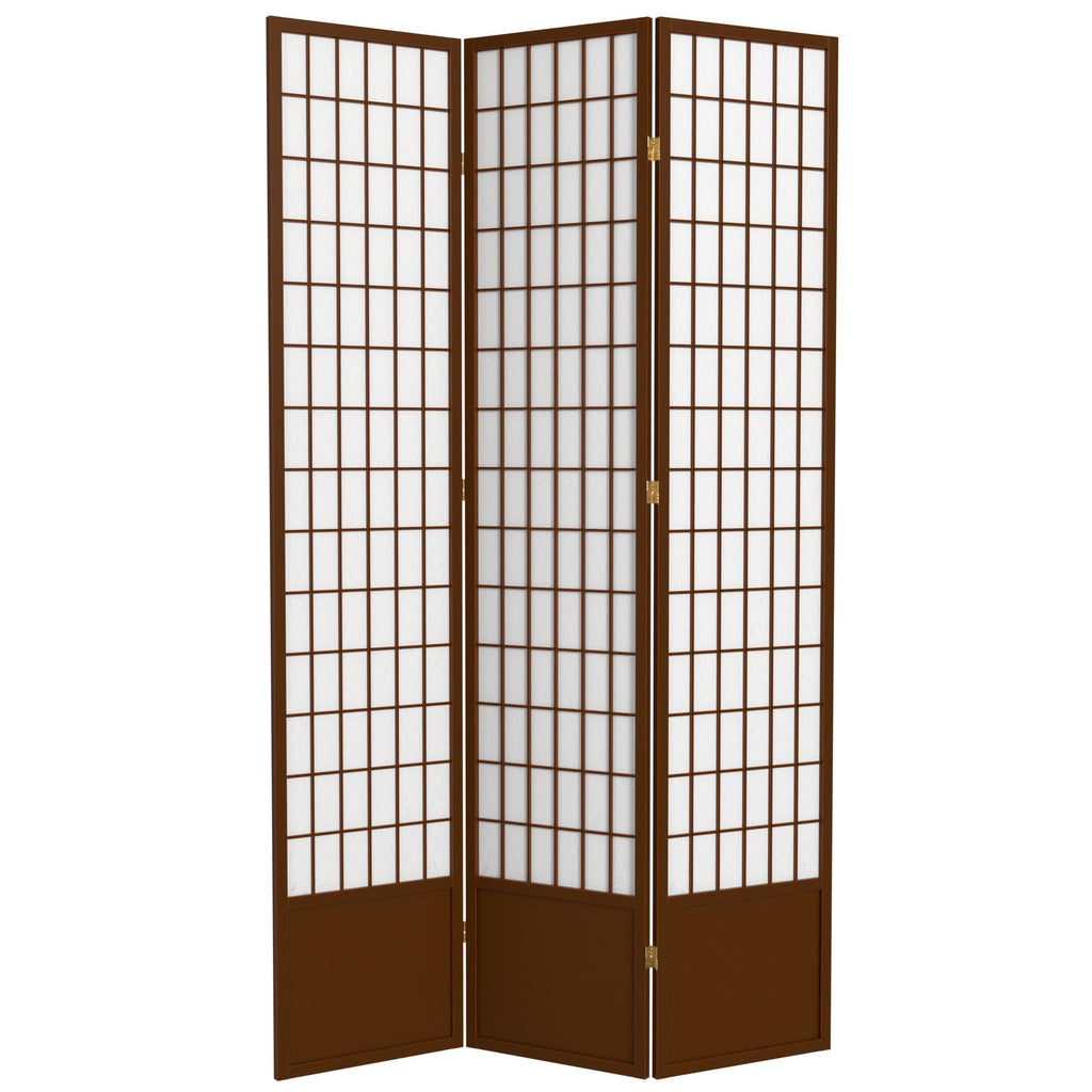 Red Lantern 7 ft. Tall Window Pane Shoji Screen - Walnut - 3 Panels